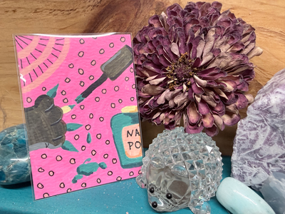 ACEO Miniature Original Art Cat paw getting nails painted Elizabeth Durant Art aceo art card thumbnail 2
