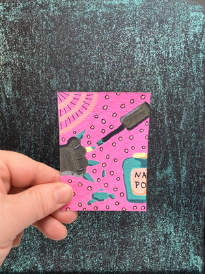 ACEO Miniature Original Art Cat paw getting nails painted Elizabeth Durant Art aceo art card thumbnail 1