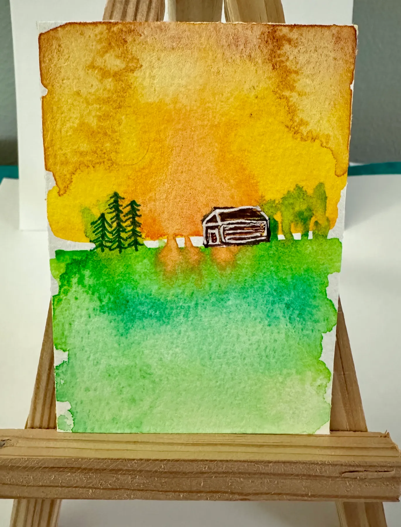 Cabin at Sunrise aceo art card