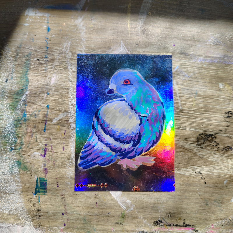 Holographic Critter: Pigeon aceo art card
