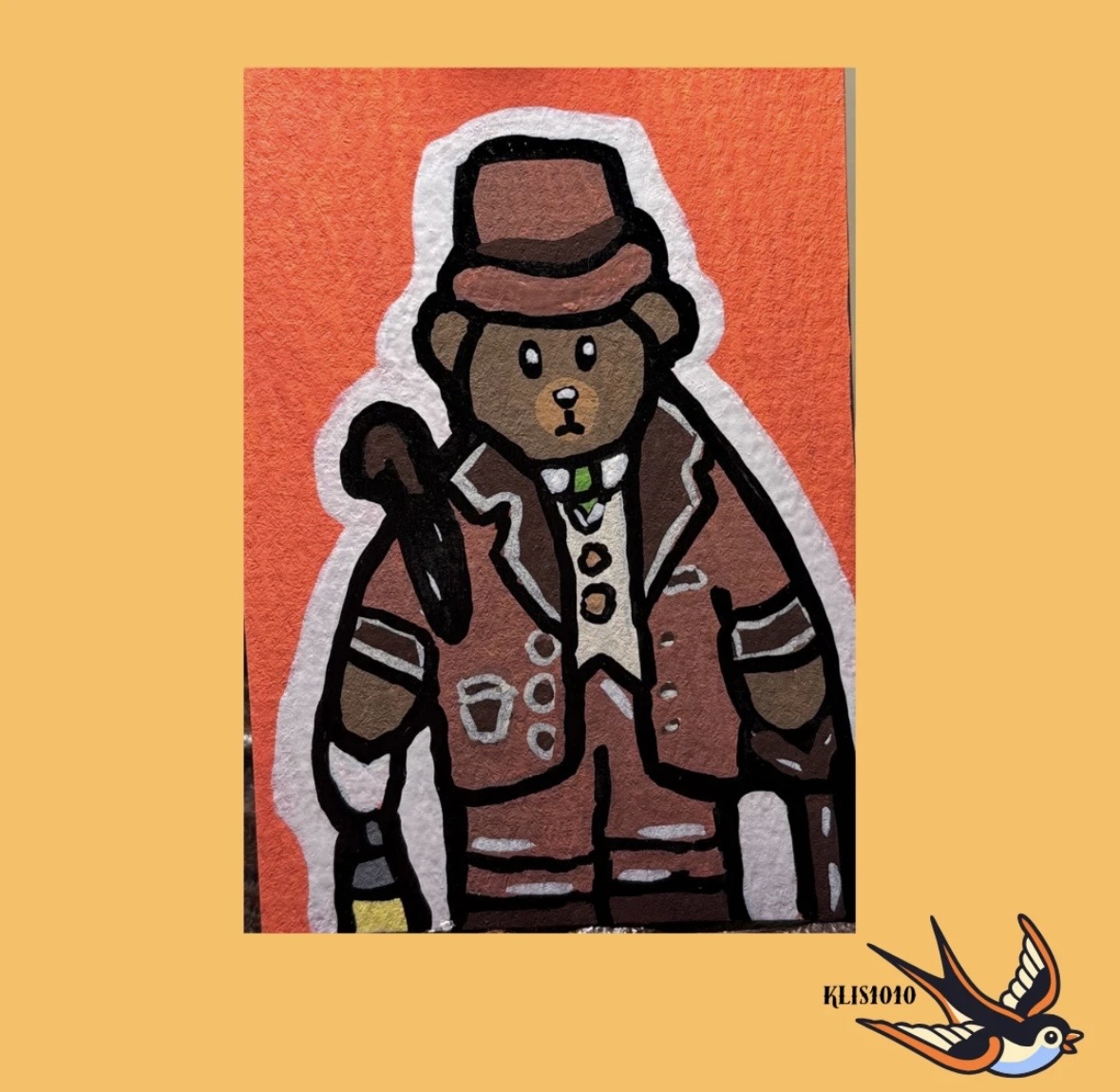 ACEO Original Artist Trading Card Mixed Media Bear 2.5x3.5 On Paper SIGNED aceo art card