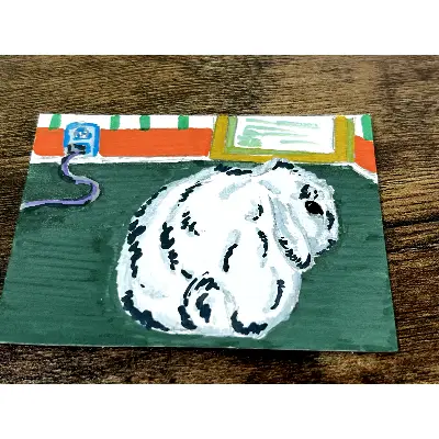 Mischievious Bunny aceo art card thumbnail 1
