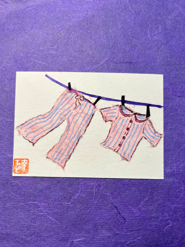 Pajamas washed! (TG prompt)-Japanese Washi art aceo art card