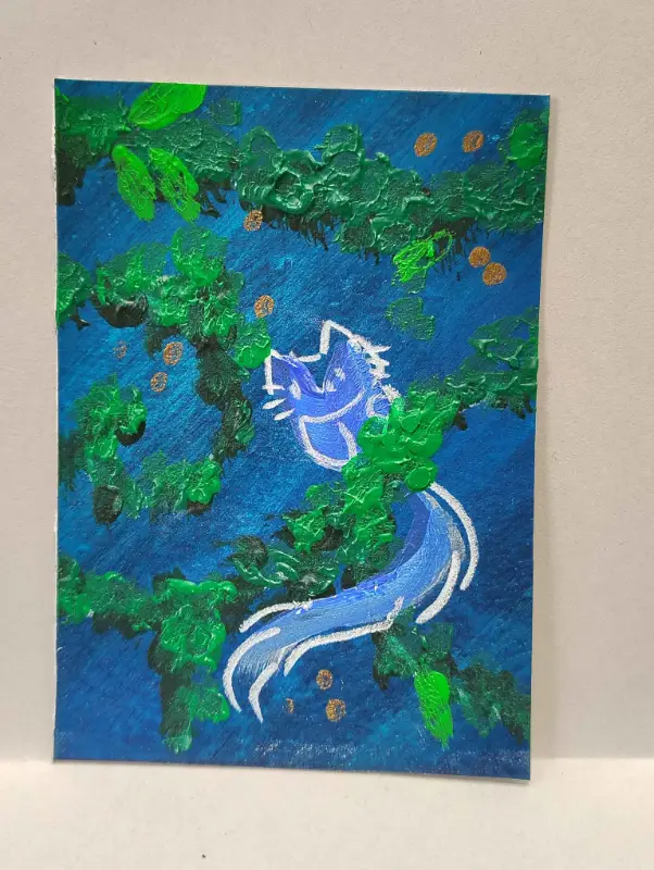 Color Cat- Blue Spots You aceo art card