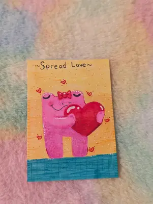 'Spread Love' Inspo-Frog 6/10 aceo art card thumbnail 1