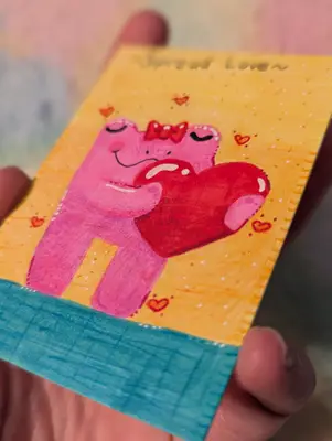 'Spread Love' Inspo-Frog 6/10 aceo art card thumbnail 3