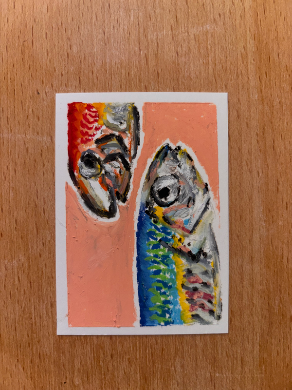 Funky Salmon Sisters aceo art card