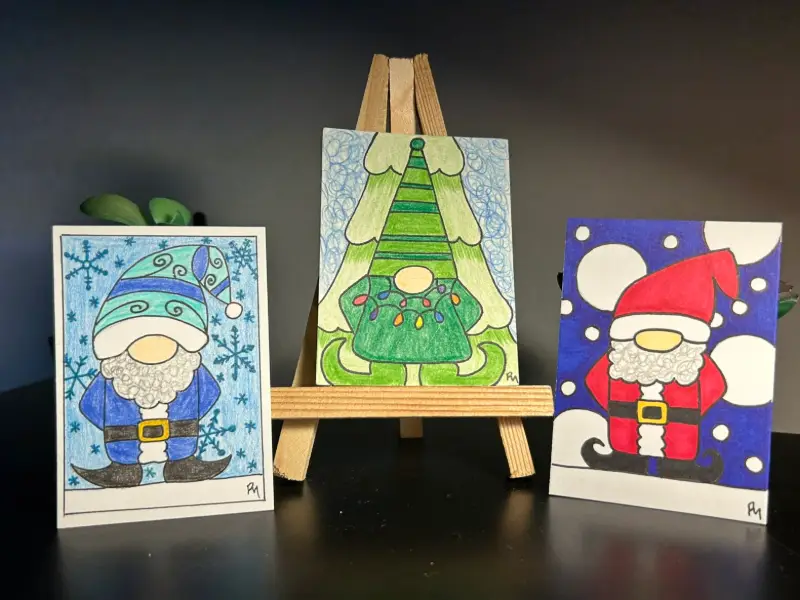 3 card Gnome Set aceo art card
