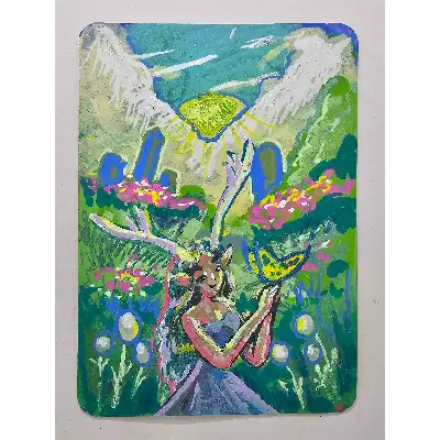 Satyr in the Garden aceo art card thumbnail 1