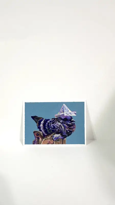 Pigeon in a Paper Hat ("Messenger Pigeon") aceo art card
