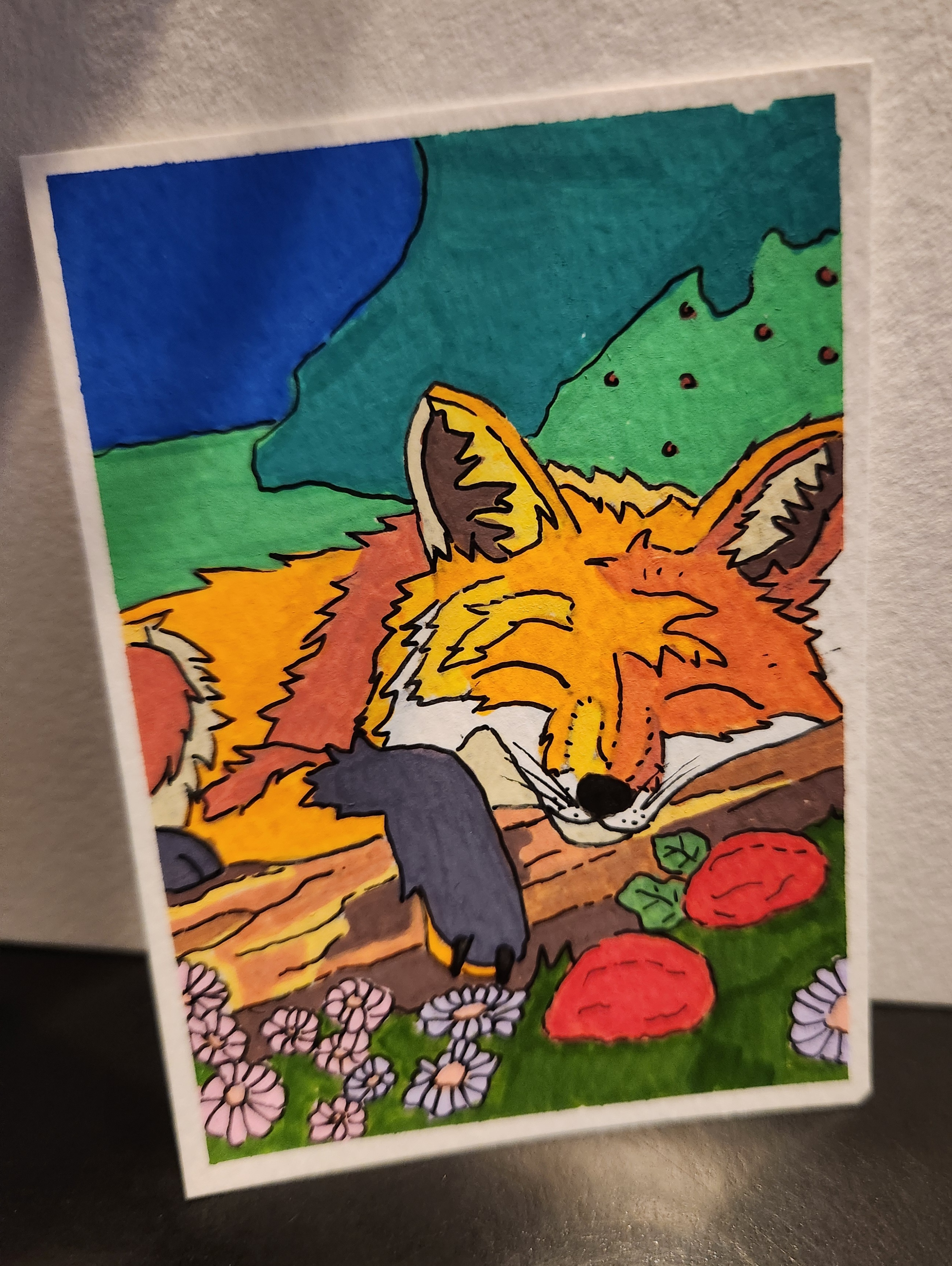 Sleepy Fox aceo art card