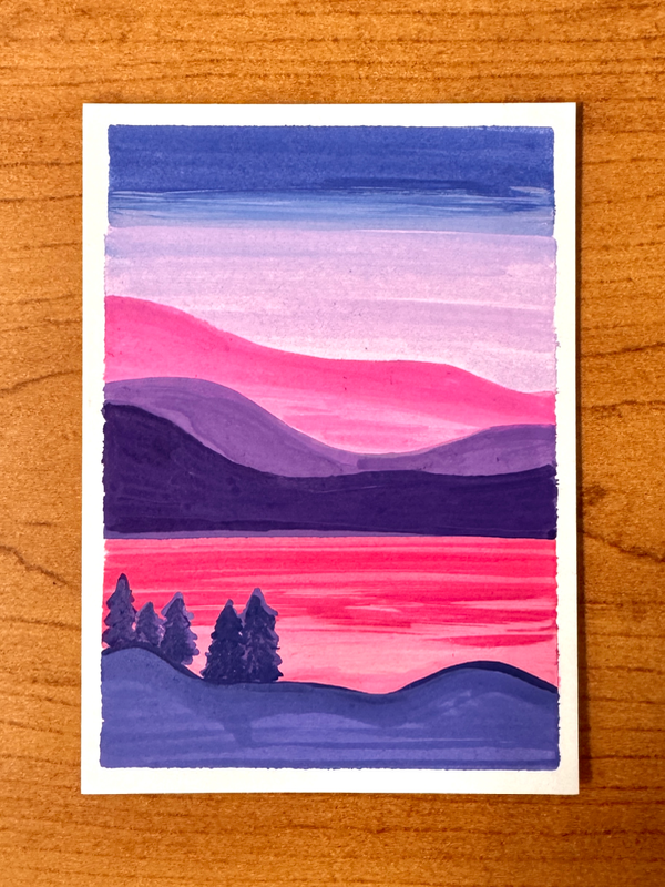 Blush Mountains, Minimalist Landscape aceo art card