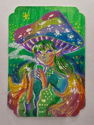Rainbow Gnome aceo art card thumbnail 1