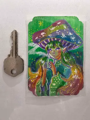 Rainbow Gnome aceo art card thumbnail 2