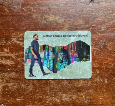 Justice Should Not Be Conditional; Analog Collage; Human Rights; Stop the War aceo art card thumbnail 1