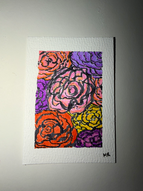 Sunset Flowers aceo art card