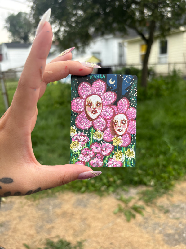 Creepy Face Flowers aceo art card