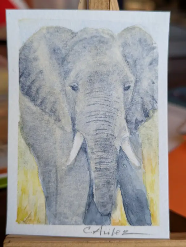 ACEO Original Watercolor Elephant aceo art card