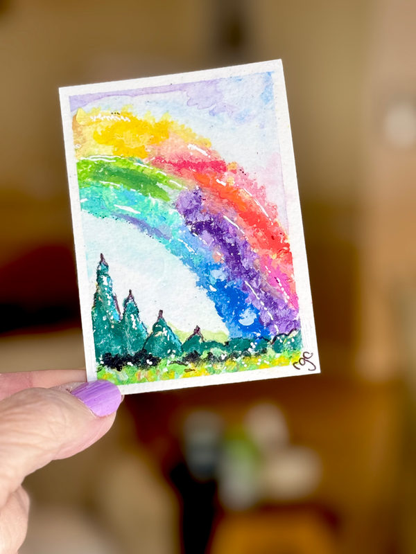 Rainbow Sky aceo art card