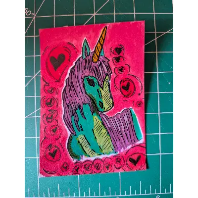 Unicorn aceo art card thumbnail 2