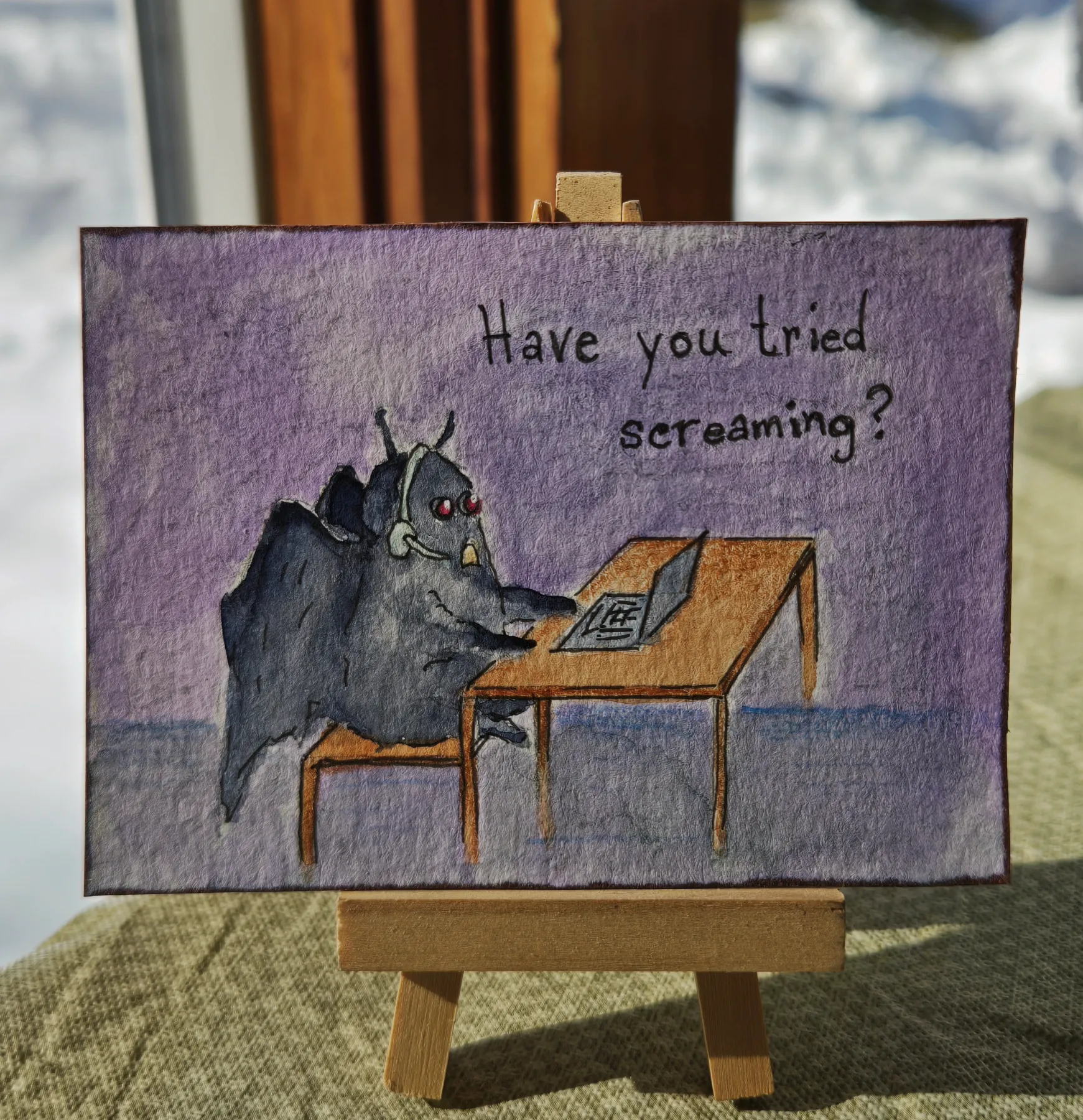 Mothman cryptid watercolor aceo art card