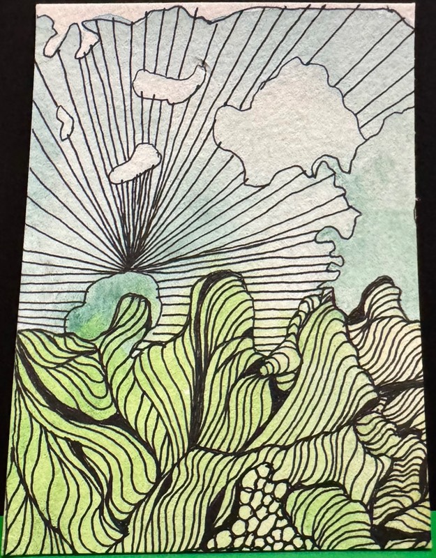 Green Flash — Watercolor & Ink (ACEO) aceo art card