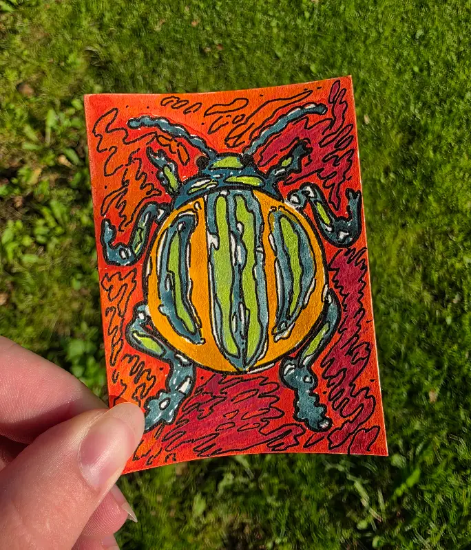 Beetle set of 3 aceo art card