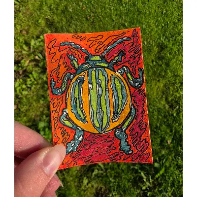 Beetle set of 3 aceo art card thumbnail 1
