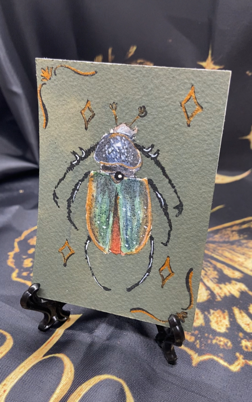 Whimsy Chalcosoma caucasus (Female) aceo art card