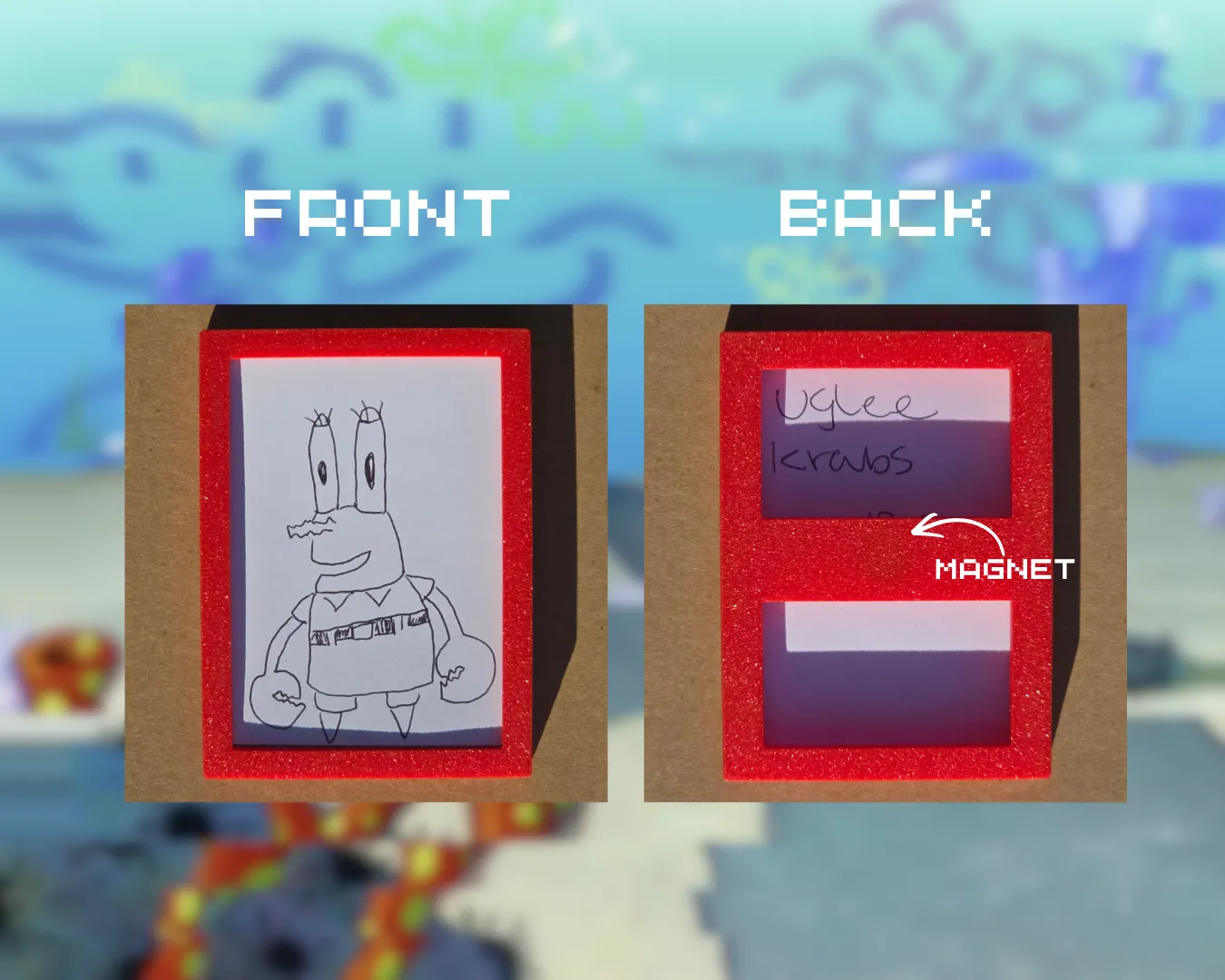 Uglee Mr. Krabs w/ 3D PRINTED MAGNETIC FRAME aceo art card