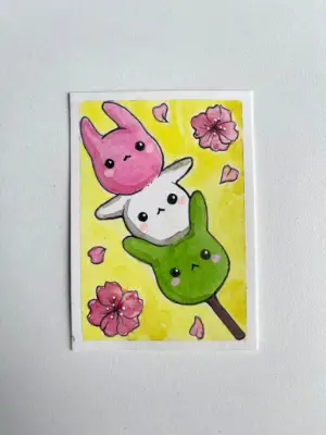 Bunny Mochi Dango Dessert aceo art card thumbnail 2