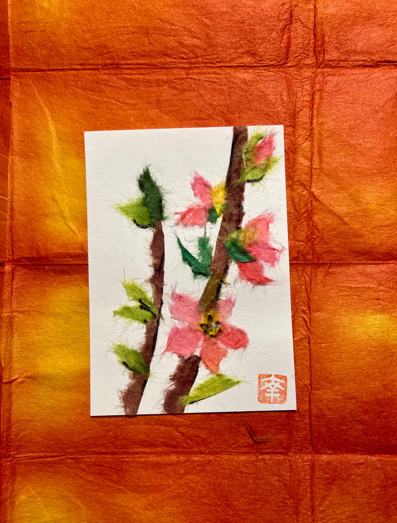 Japanese Washi art - Cherry Blossoms (sakura) aceo art card