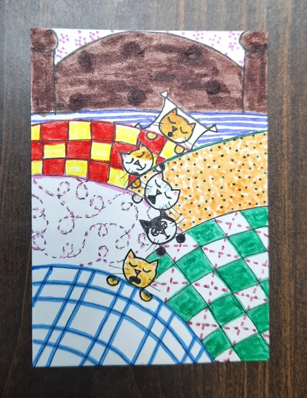 "Snuggled Kittens" aceo art card