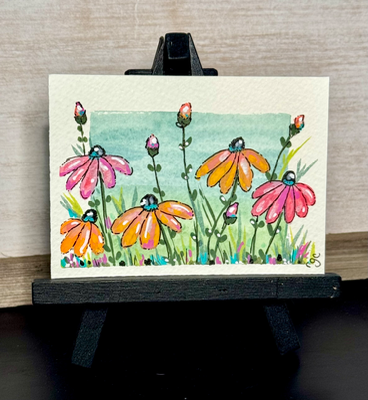 Pink & Orange Wildflowers aceo art card thumbnail 3