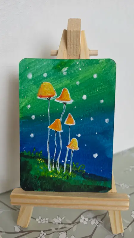 5 Mushrooms aceo art card