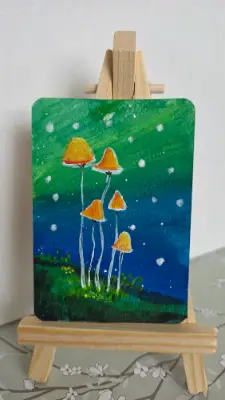 5 Mushrooms aceo art card thumbnail 1