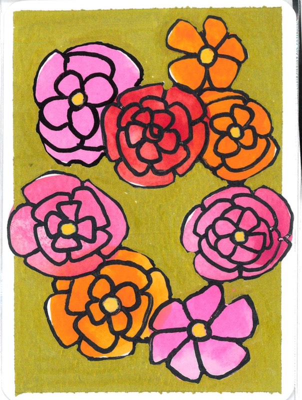 Golden flowers aceo art card