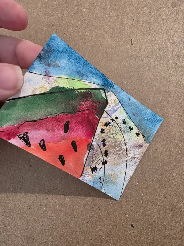 Watermelon Watercolor Abstract aceo art card