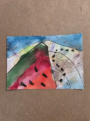 Watermelon Watercolor Abstract aceo art card thumbnail 2