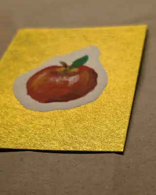 Hand Painted Fortune Apple on Calligraphy Paper - Gold Metallic Background aceo art card thumbnail 2