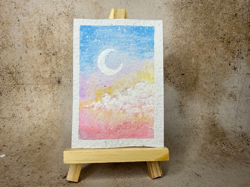Rainbow Moonrise aceo art card