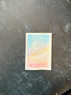 Rainbow Moonrise aceo art card thumbnail 1