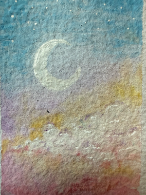 Rainbow Moonrise aceo art card thumbnail 2