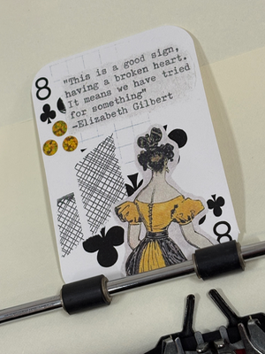 Yellow dress lady Elizabeth Gilbert quote collage print by Mazerzine aceo art card thumbnail 2