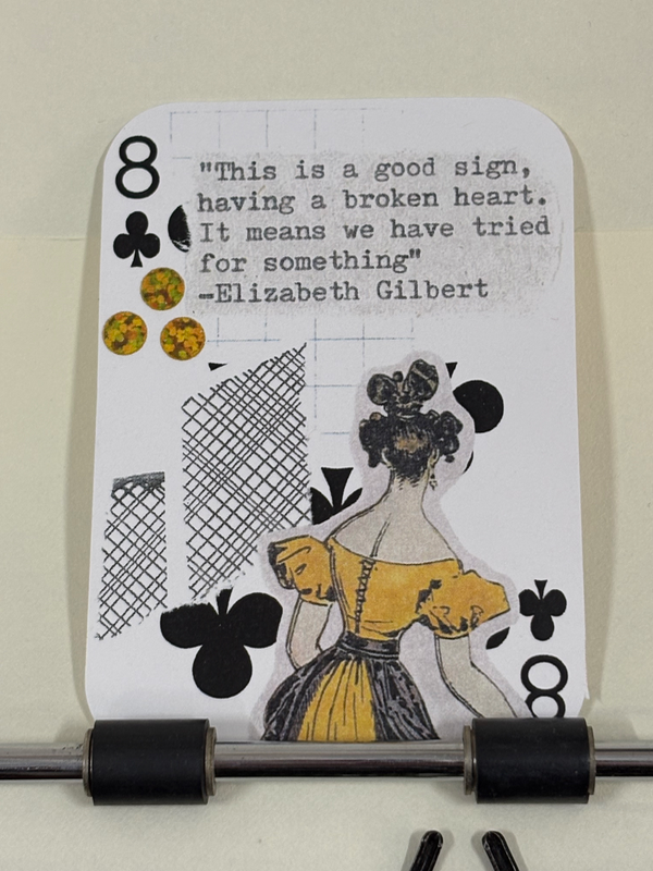 Yellow dress lady Elizabeth Gilbert quote collage print by Mazerzine aceo art card