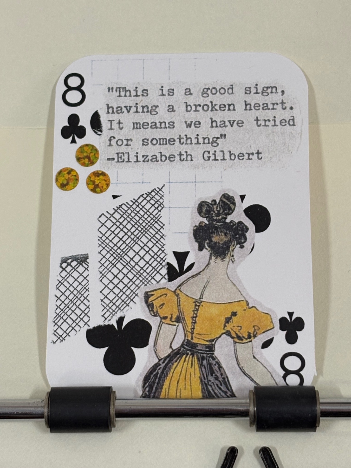 Yellow dress lady Elizabeth Gilbert quote collage print by Mazerzine aceo art card