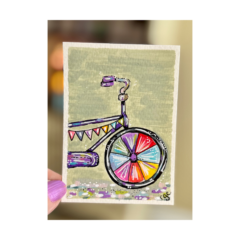 Enjoy the ride Bike Painting, Happy Art aceo art card