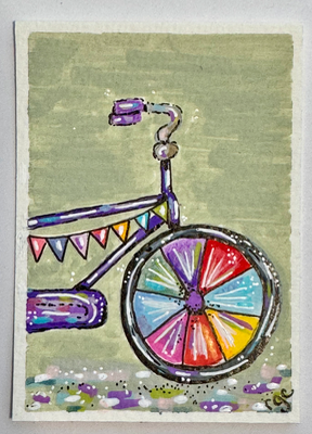 Enjoy the ride Bike Painting, Happy Art aceo art card thumbnail 3