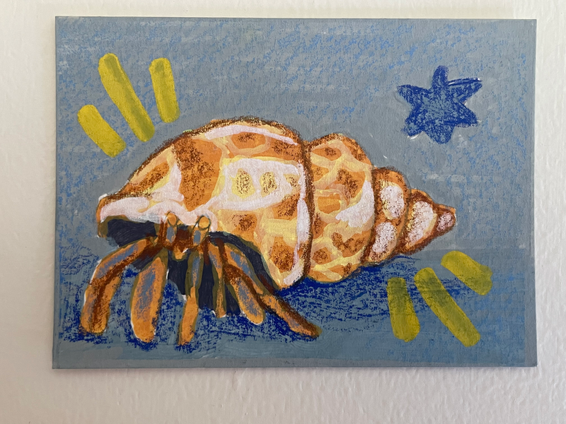 “Hello world” Hermit crab ACEO by Norah Mae aceo art card
