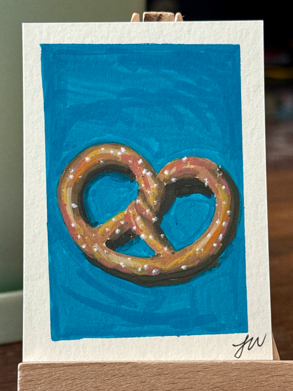 ACEO Artist Card Twisted Pretzel, 2.5x3.5", acrylic markers on paper aceo art card